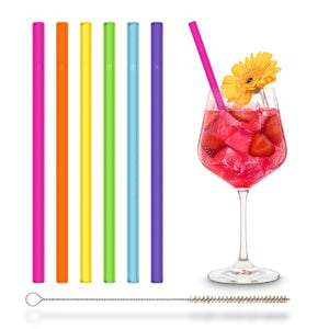 Colorful Glass Straws 6x 8 inch (20 cm) Straight NEON