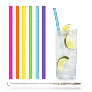 Colorful Glass Straws 6x 8 inch (20 cm) Straight NEON