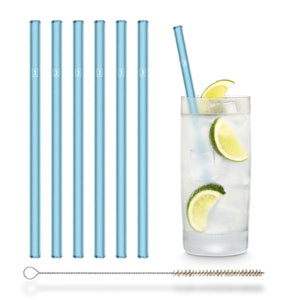 Blue Glass Straws 6x 8 inch (20 cm) Straight - NEON