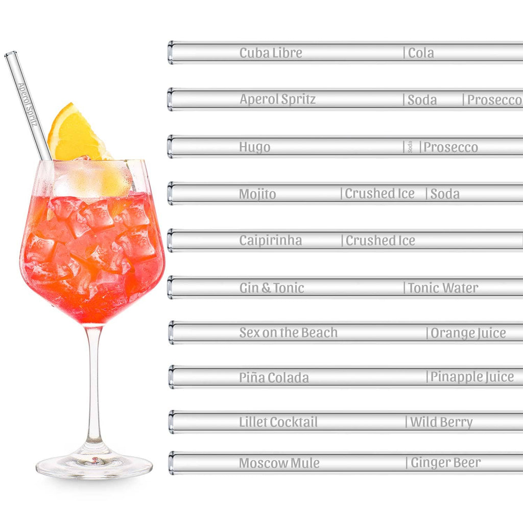 HALM Aperol Spritz Quotes Engraved Glass Straws with 6 Funny