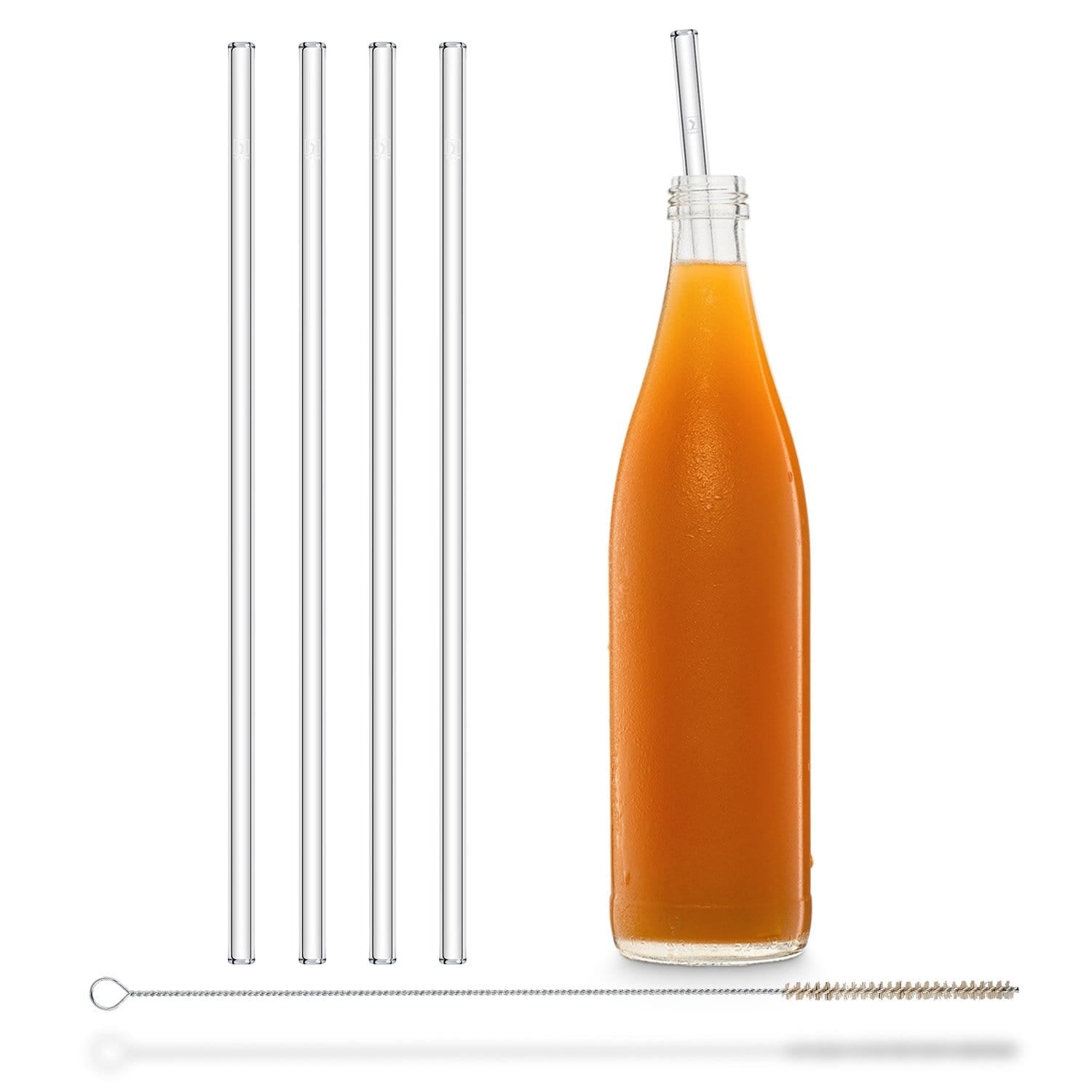 Halm Reusable Glass Straws 4 inch with Plastic Free Brush - Set of 6