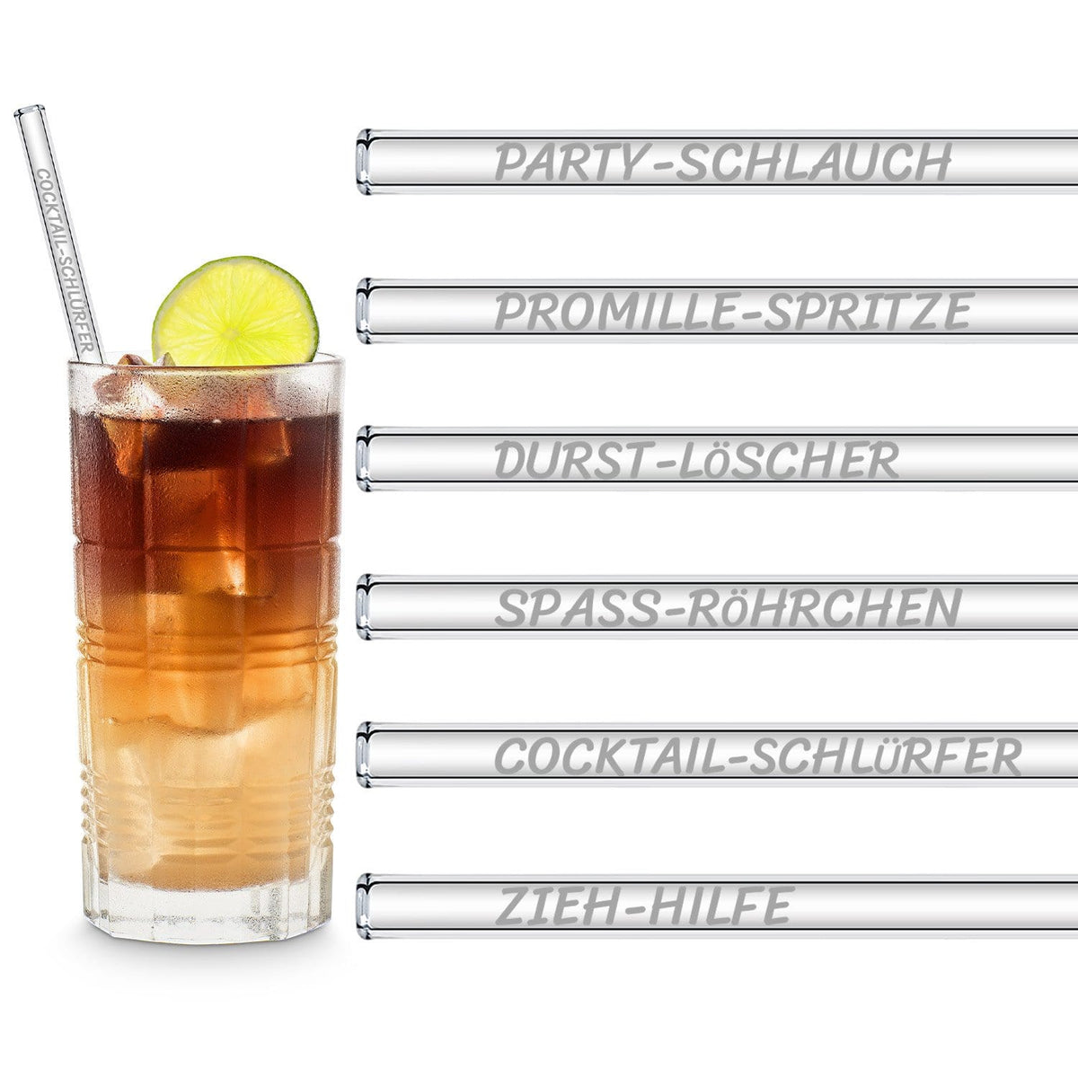 Noms de paille amusants gravés sur des pailles en verre de 20 cm - 6 p -  HALM Straws