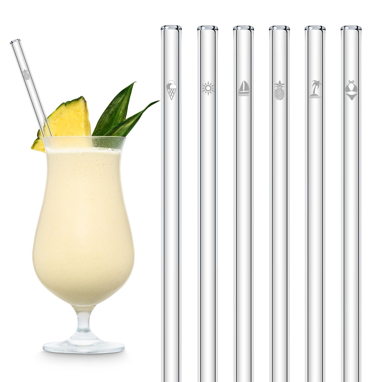 Summer Edition Glass Straws 8 inch Engraved with Beach Designs | Halm