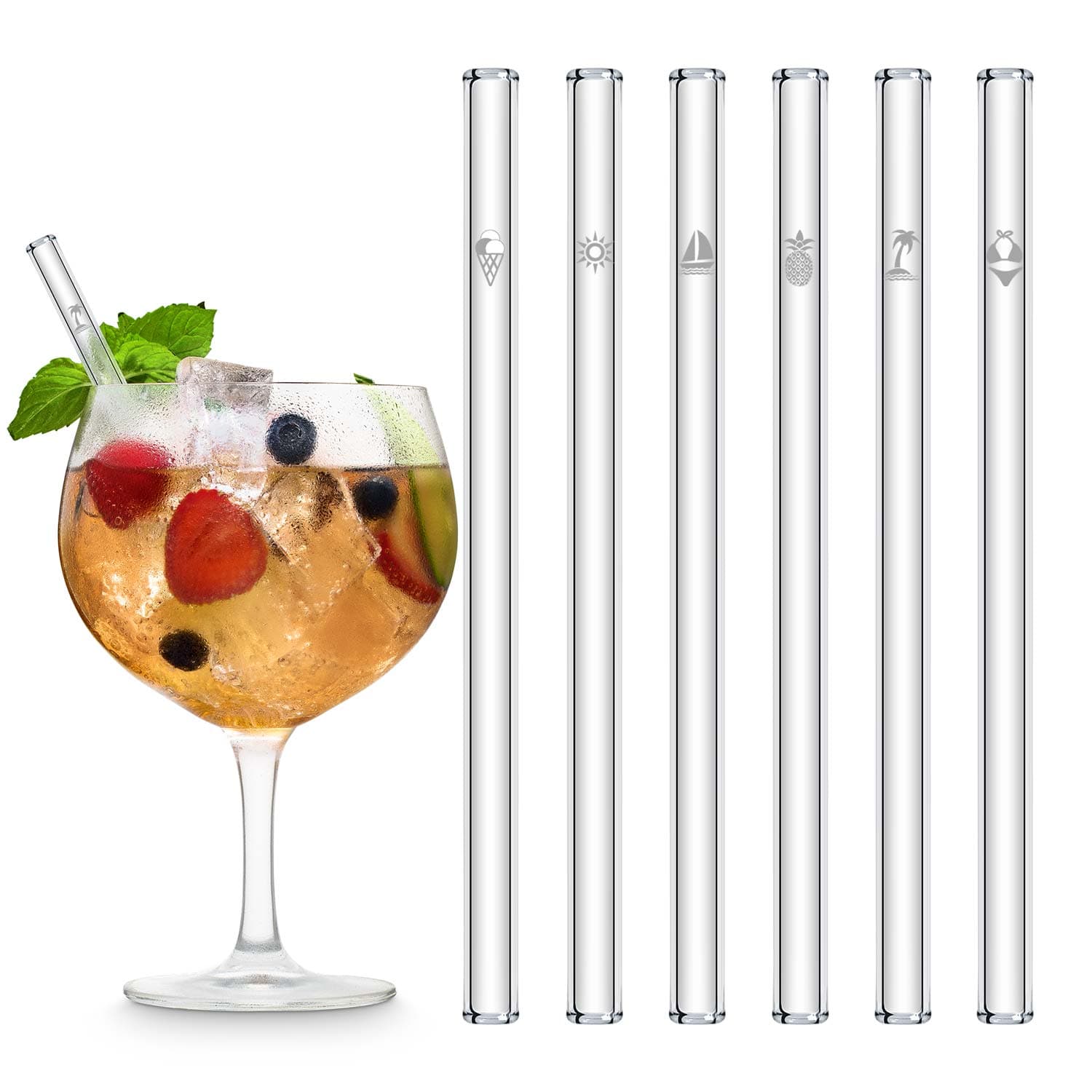 HALM Summer Edition 6x 20cm glass straws with engraving - HALM Straws